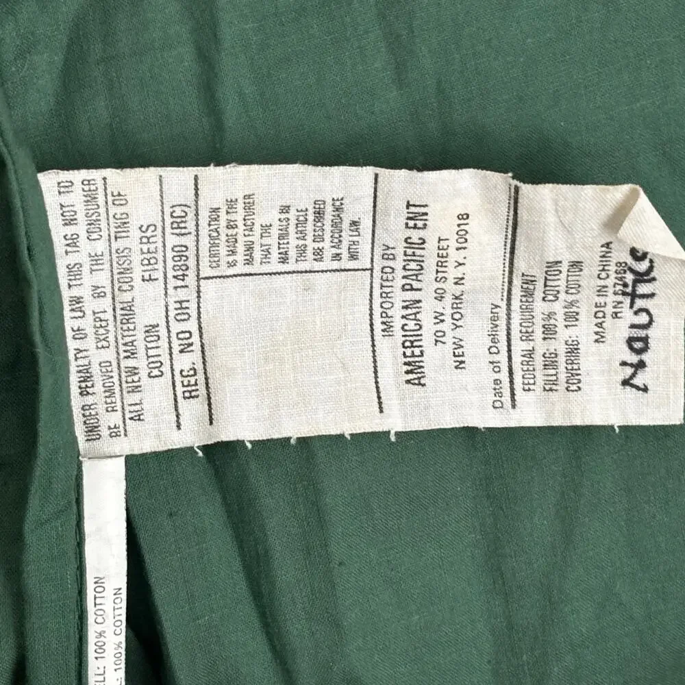 Nautica Crazy Quilt Pillow Sham 100% Cotton Retro Velvet Green Backing FLAW